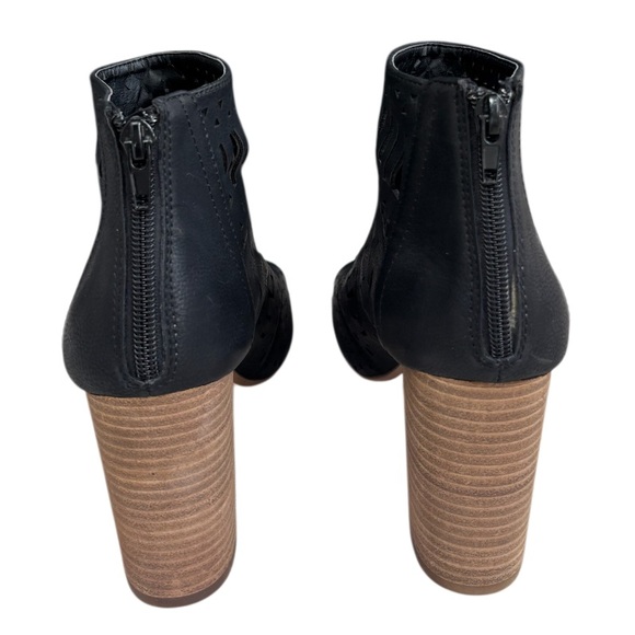 Suede Peep Toe Booties Chunky Block Heel Cut Out Heeled Ankle Booties Black - Picture 15 of 16